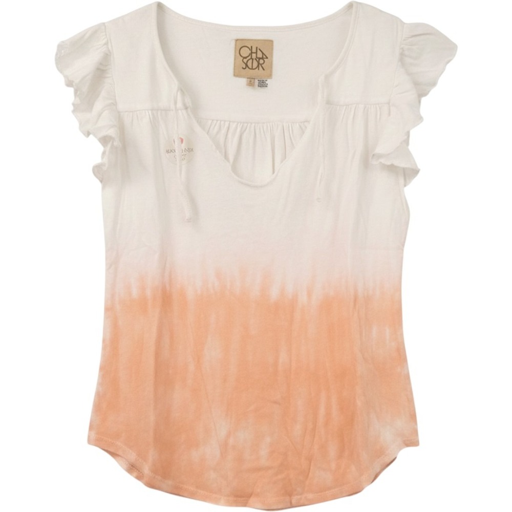 Chaser Ruffle Sleeve Top Womens Size S White Peach Ombre Dip Dye Boho CW7675